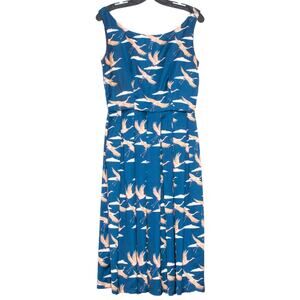 Lindy Bop Womens Dress Sleeveless Fit & Flare Birds Retro Boho Midi Blue Small